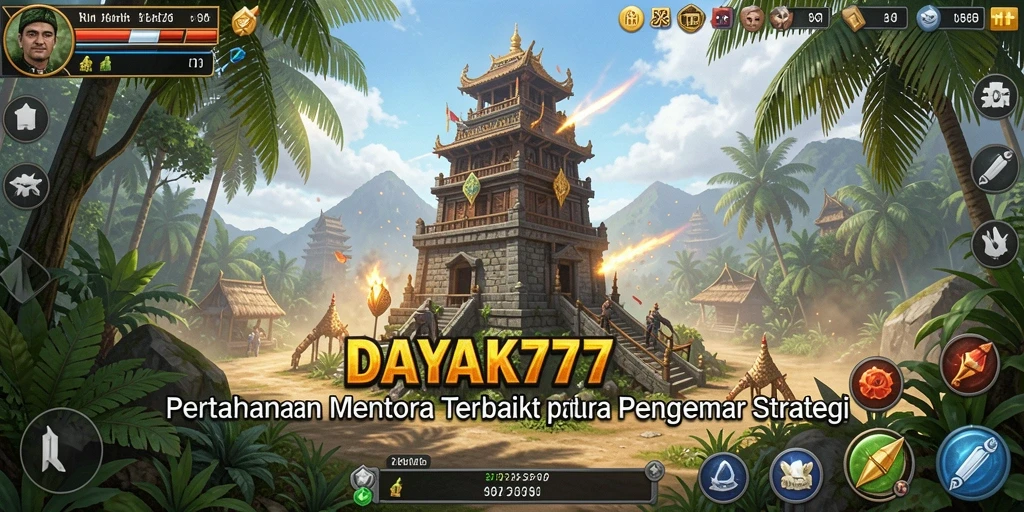 Tampilan gameplay menakjubkan dari DAYAK777 dengan menara dan musuh yang beragam.