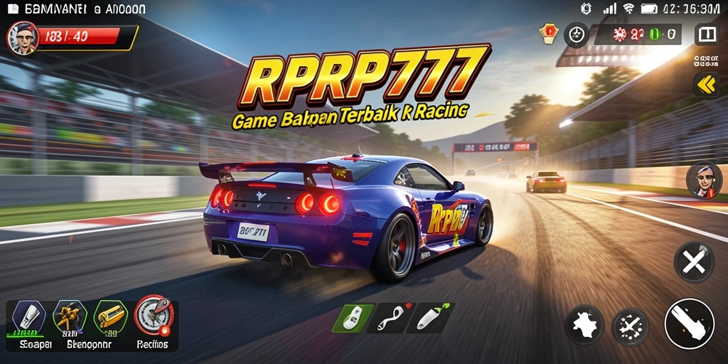 Screenshot RPRP777 menampilkan aksi balapan yang mendebarkan dengan mobil yang melaju cepat.
